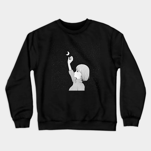 Girl and moon anime Crewneck Sweatshirt by PharaohCloset